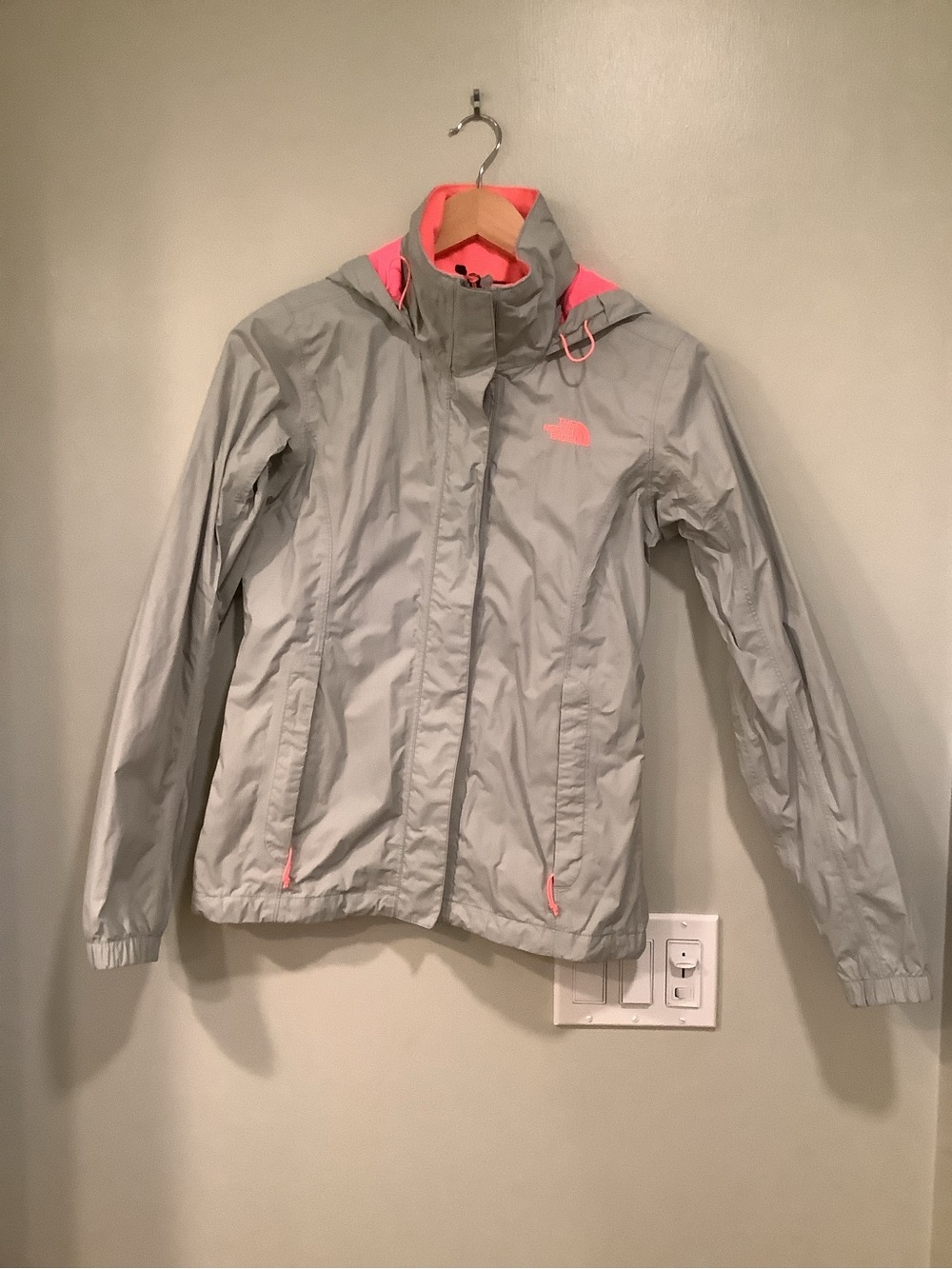 The North Face Light Gray Jacket with Pink Accents